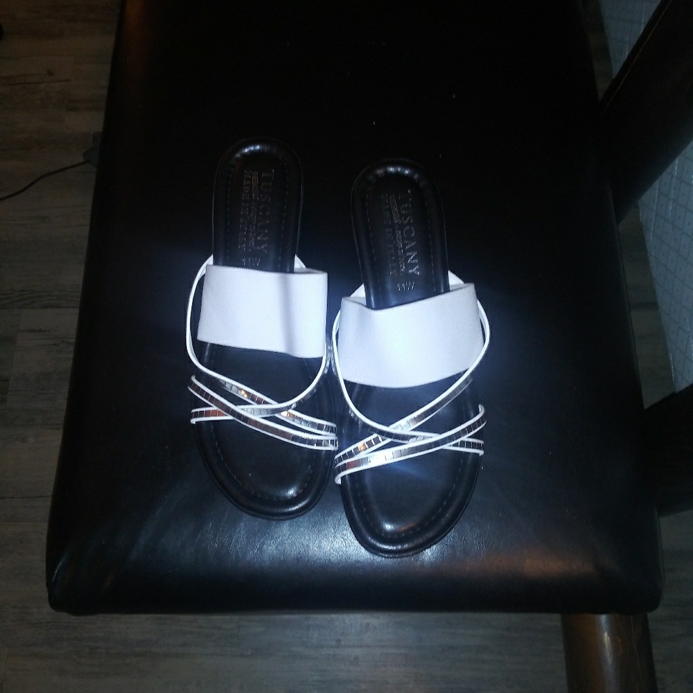 White & Silver Wedge Dress Shoes